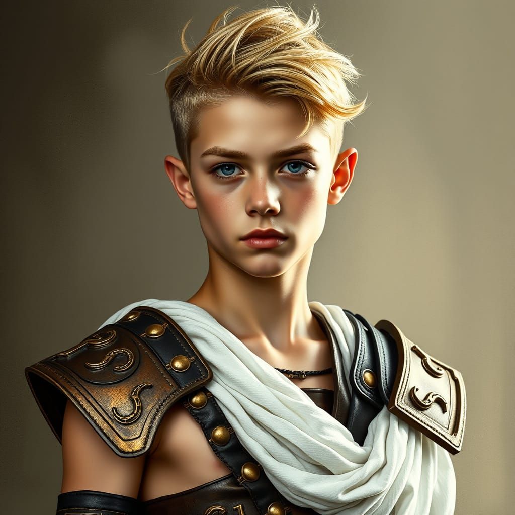 Youthful Spartan Warrior in Futuristic Attire