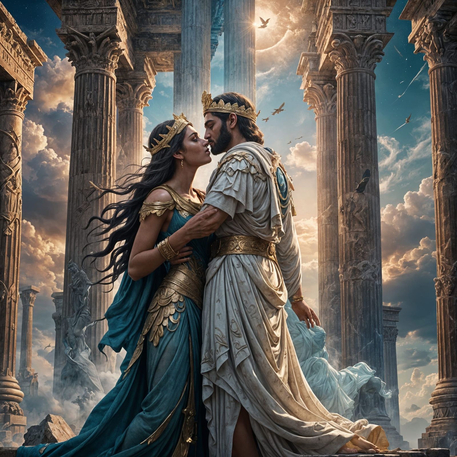 Grecian Goddess Kissing a Rectangular God