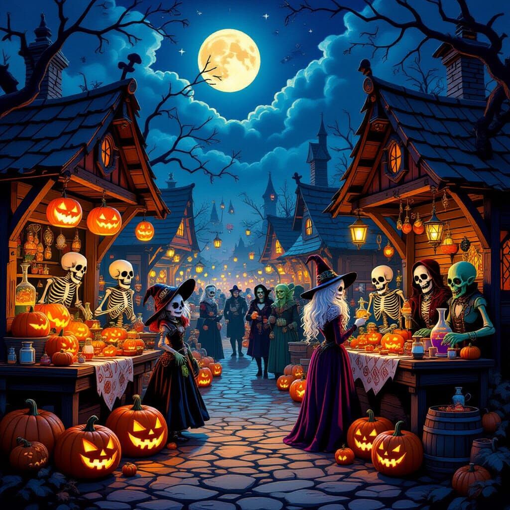 Gothic Harvest Festival With Skeletons and Vampires