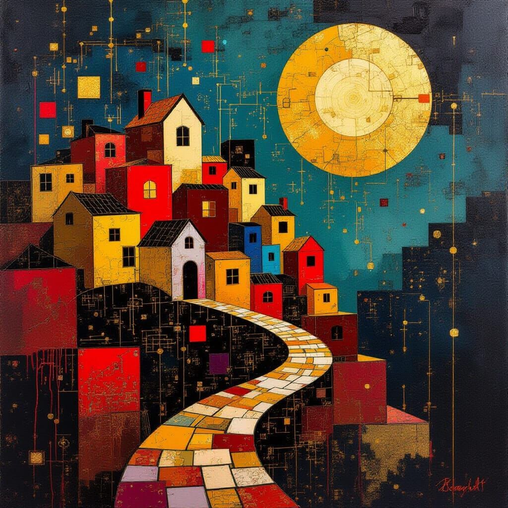 Kintsugi Houses in Dreamlike Surrealism with Fractal Element...