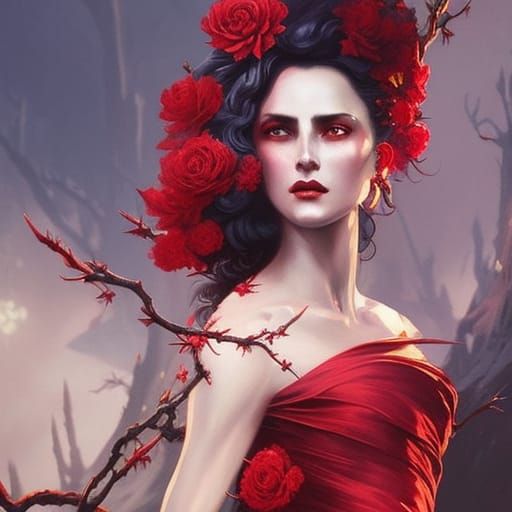 Woman in Red Silk Gown, Digital Painting