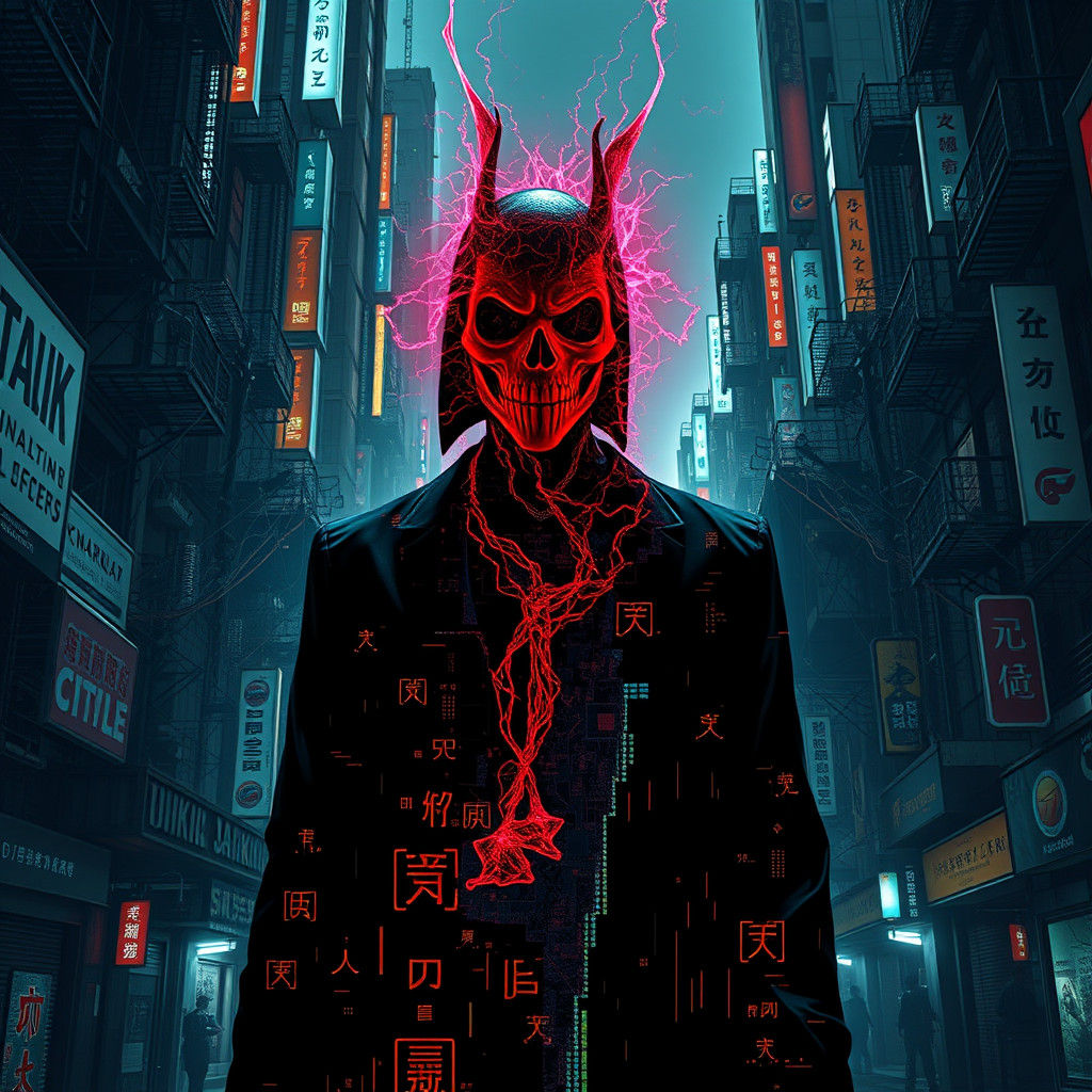 Kaneki Ken in Glitched Tokyo Cityscape