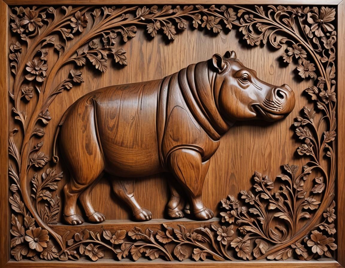 Teak Wall Relief of a Hippo Silhouette