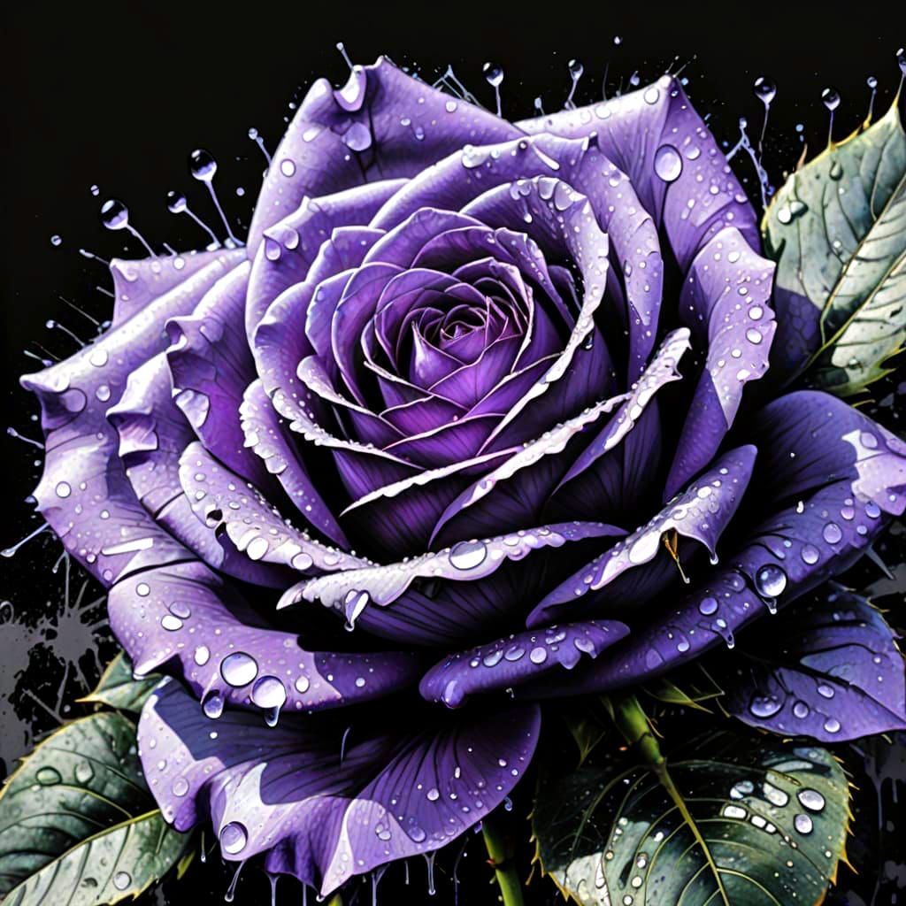 Vibrant Violet Rose in Splattered Graffiti Style