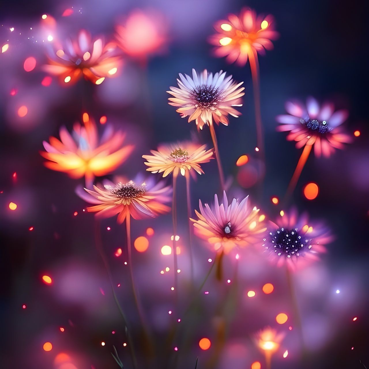 Glowing Flowers at Night Under Luminous Stars