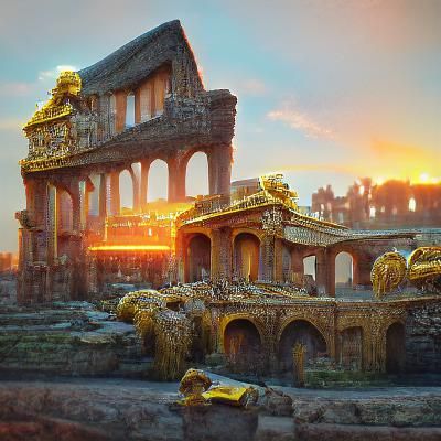 Golden Sunset Over Roman Ruins