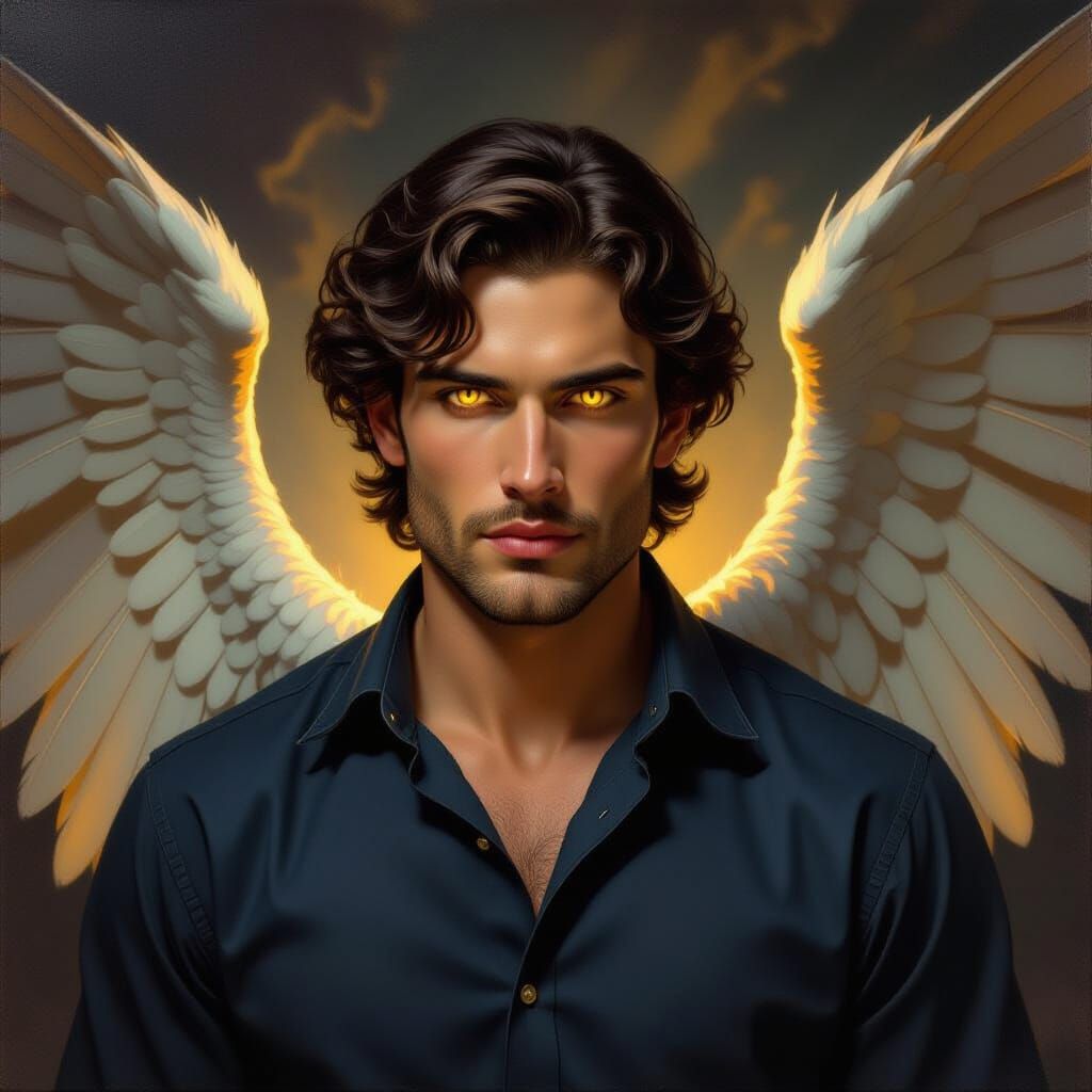 Majestic Angel with Glowing Eyes in Renaissance Style