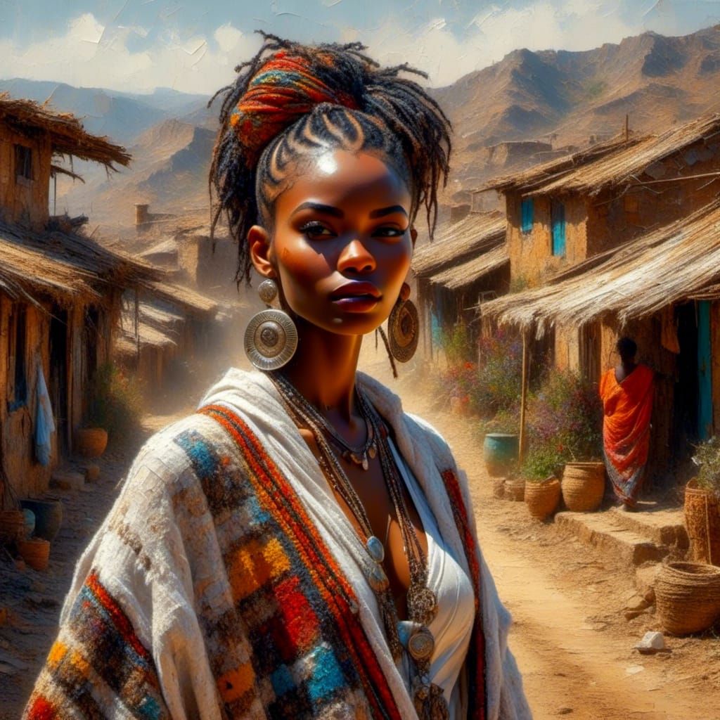 Textured Color Sketch of African Woman