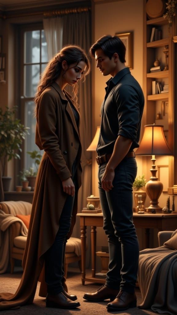 Tense Couple in Luxurious Living Room Cinematic Scene