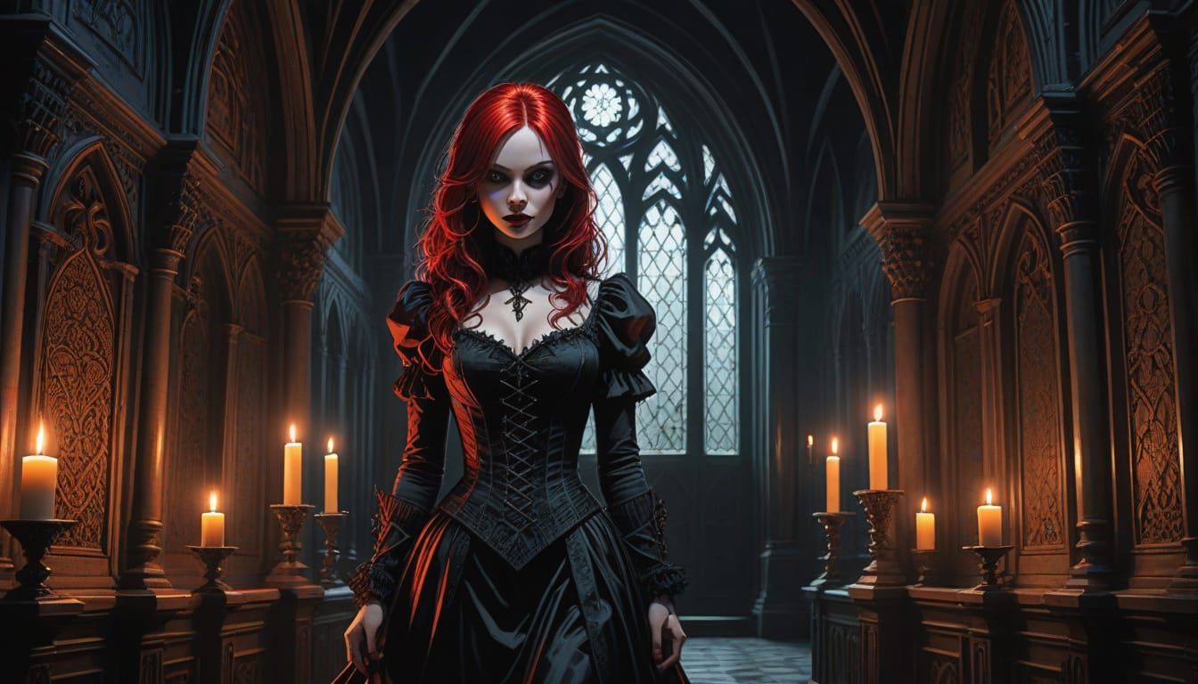 Gothic Goddess Emerges from Shadows in Dark Comic Book Art