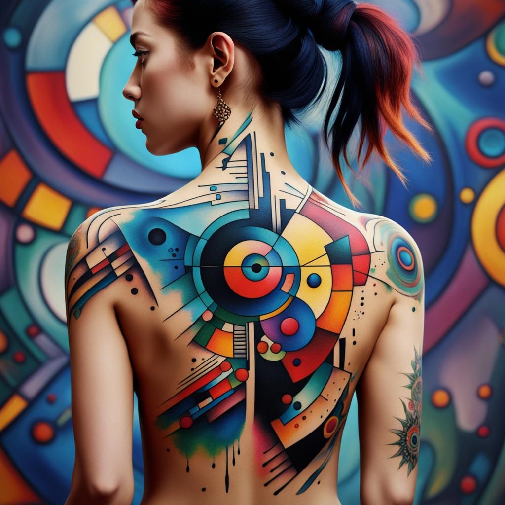 Woman with Kandinsky Tattoo: Detailed Matte Painting