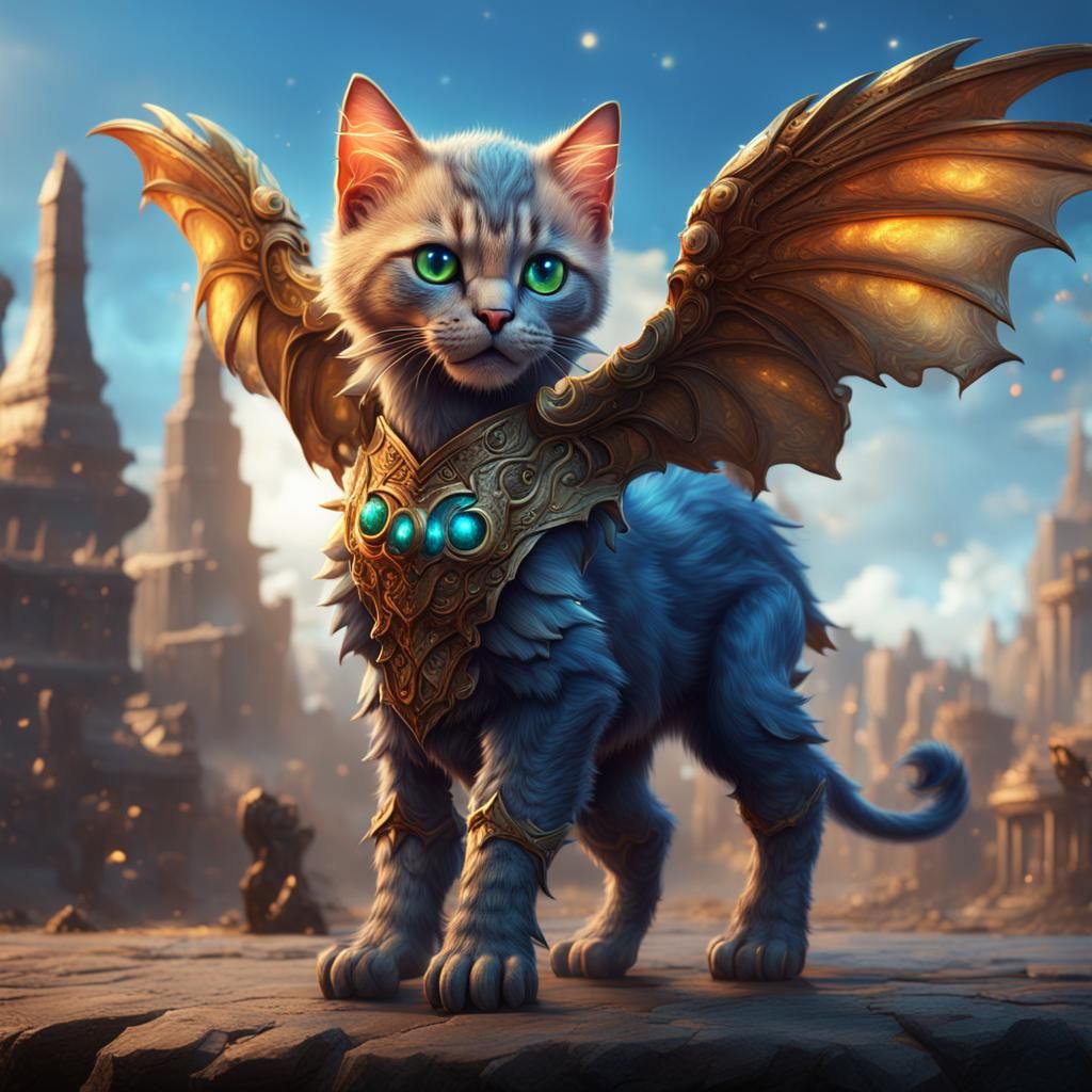 Fantastical Chimera Kitten in Detailed Matte Painting