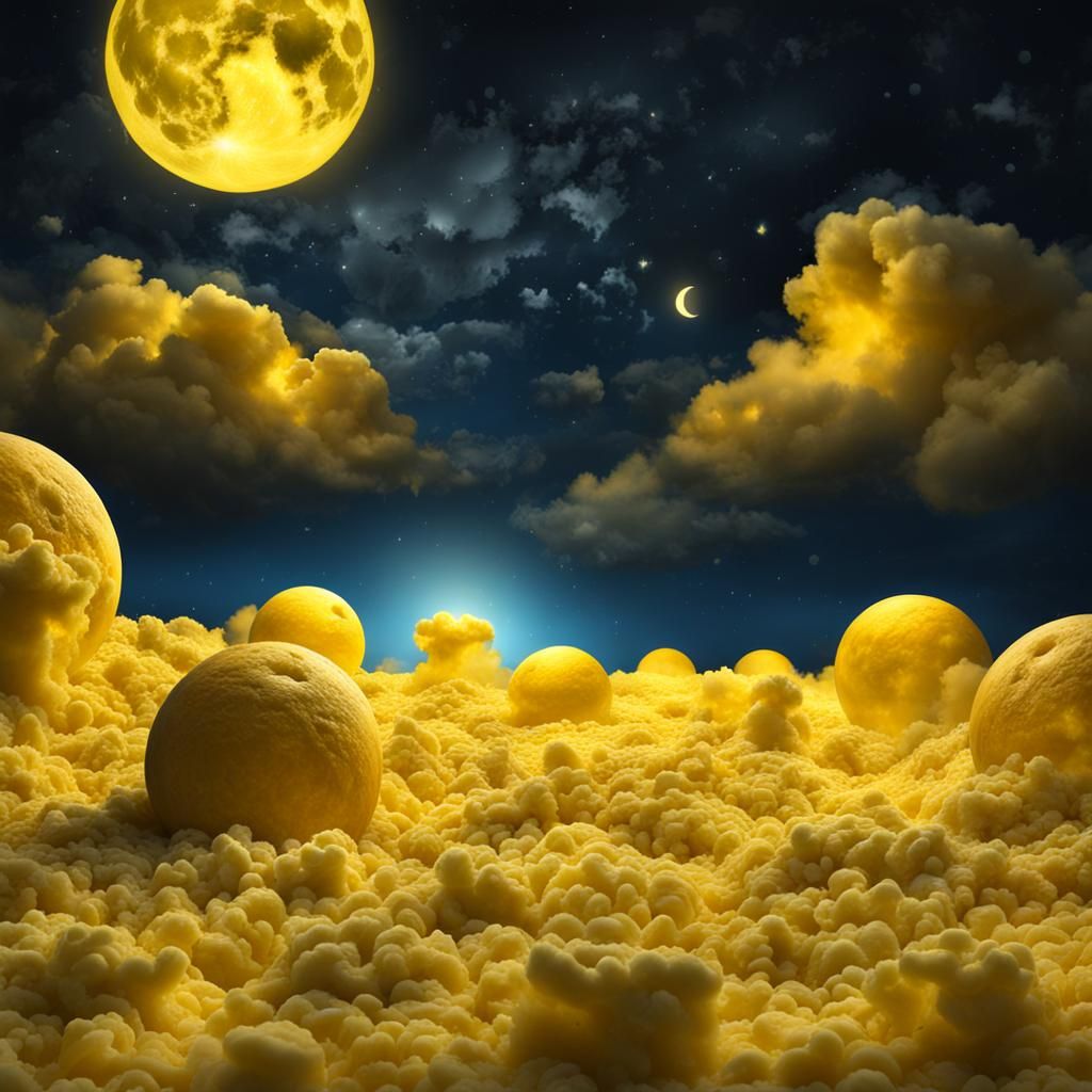 Hyperrealistic Night Sky with Cheese Clouds