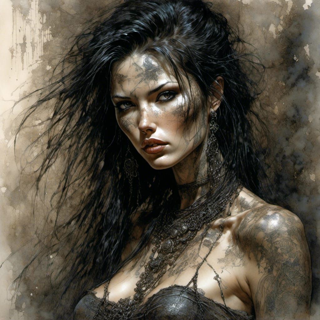 Detailed Portrait of Woman with Fine Line Tattoos