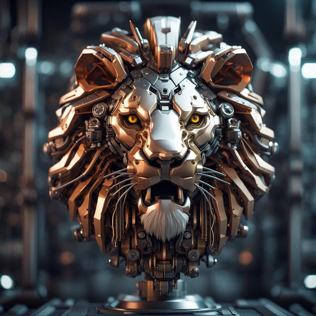 Mechanical Lion Head in Futuristic Sci-Fi Style