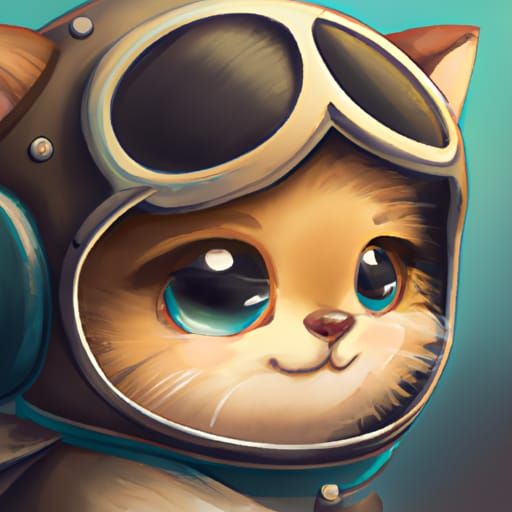 Chibi Kitten Pilot in Detailed Digital Illustration