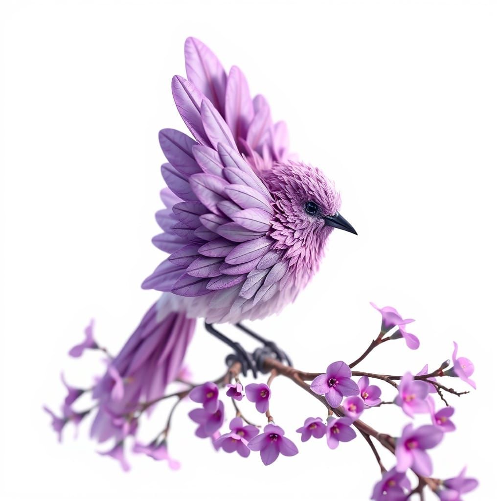 Surreal Purple Bird in Hyper-Realistic Digital Illustration