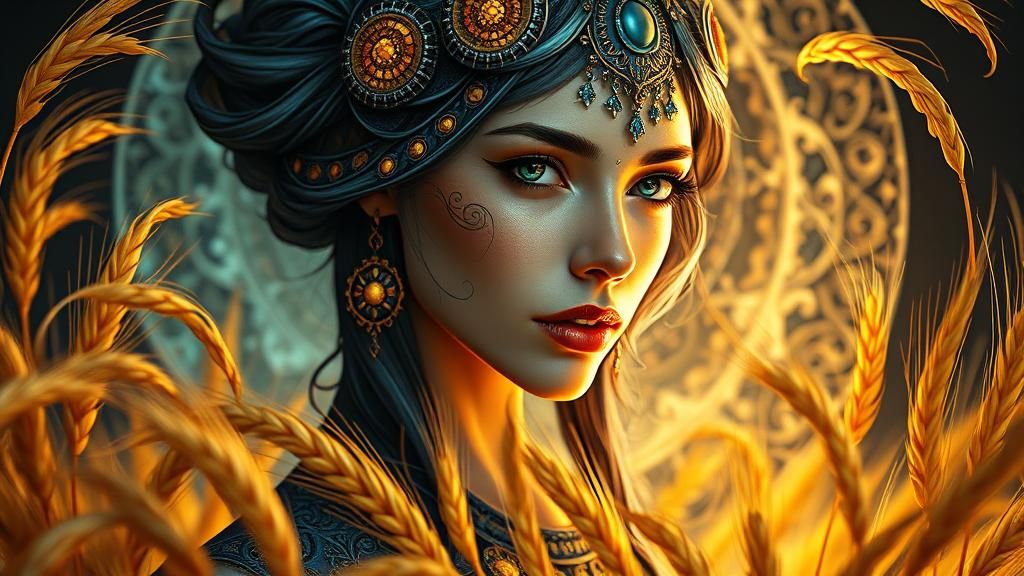 Crop Circle Sorceress Portrait in Cyber-Fantasy Style