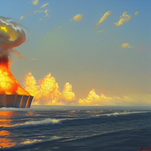 Dramatic Nuclear Explosion as Oil Painting