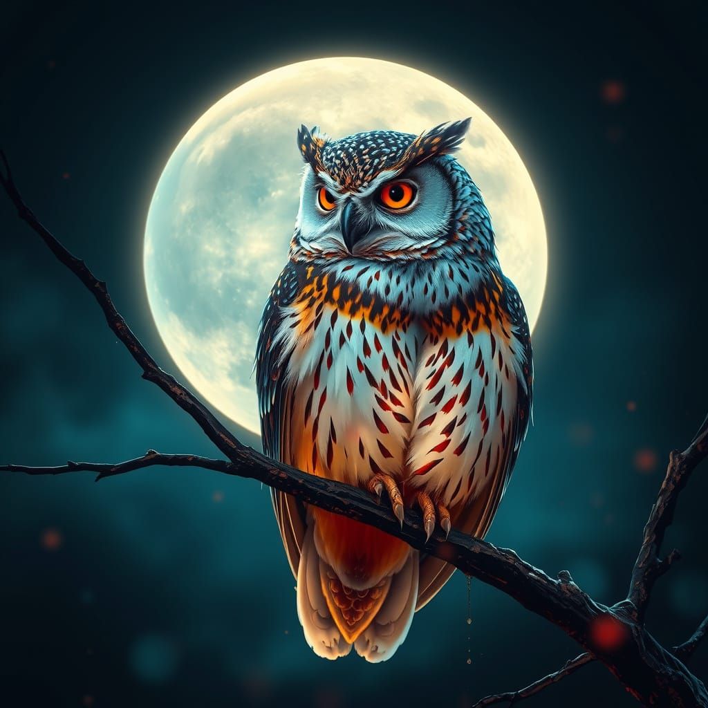 Majestic Owl Perched Before the Moon