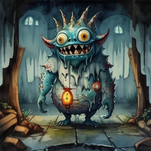 Mischievous One-Eyed Monster in Watercolor Style