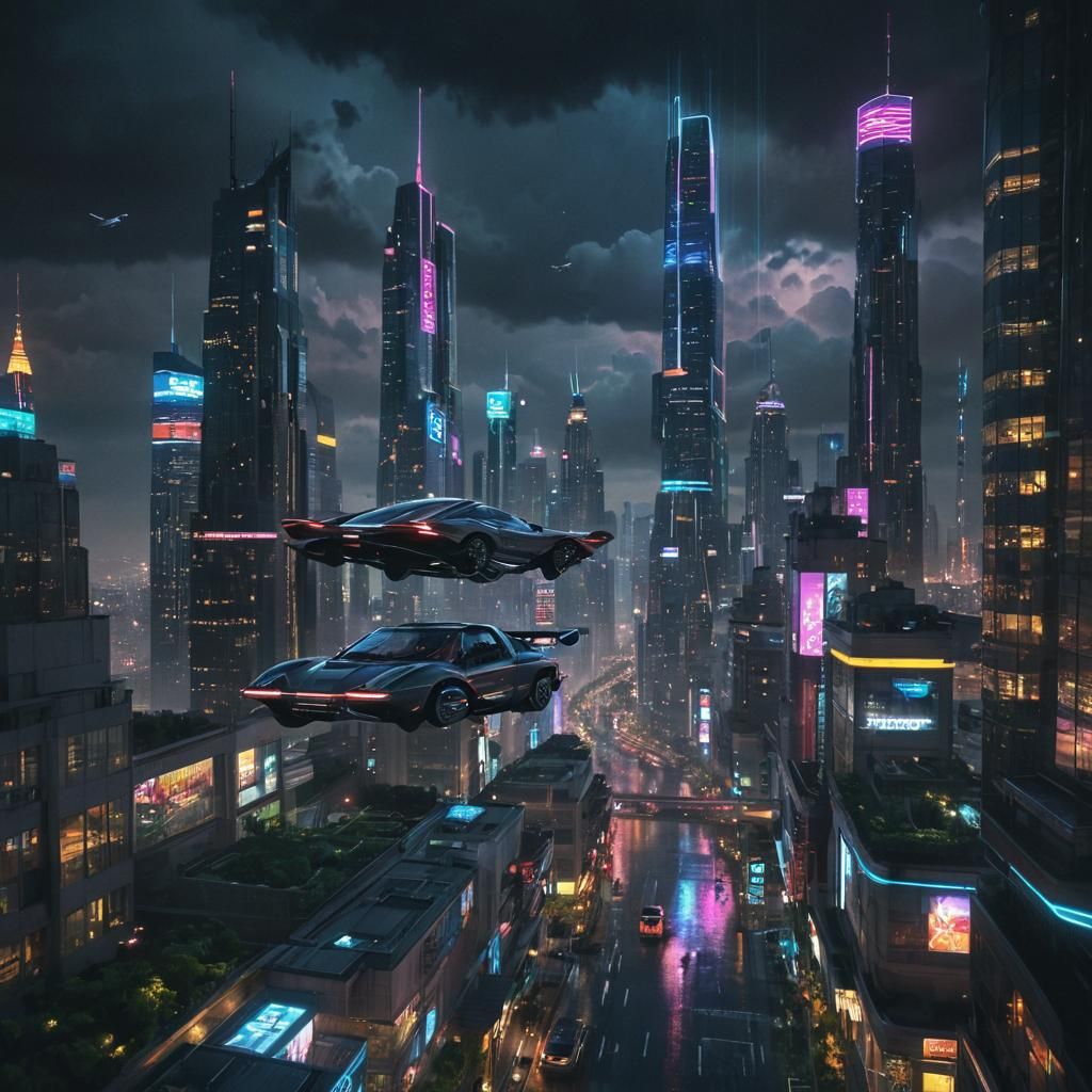 Futuristic Sky Metropolis at Night