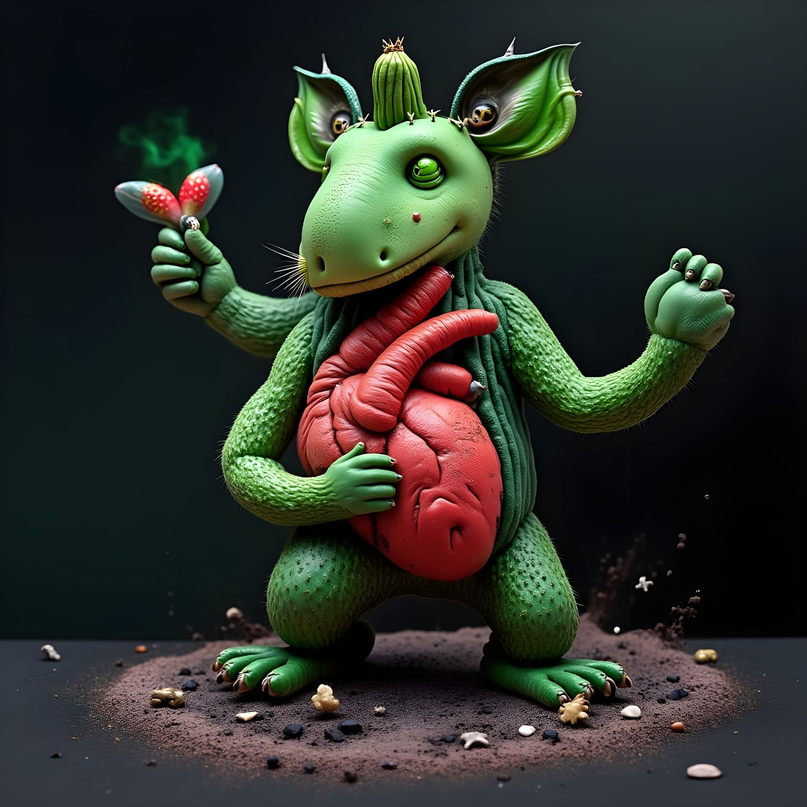 Hyperrealistic Cactus in 1930s Cartoon Style with Exposed He...