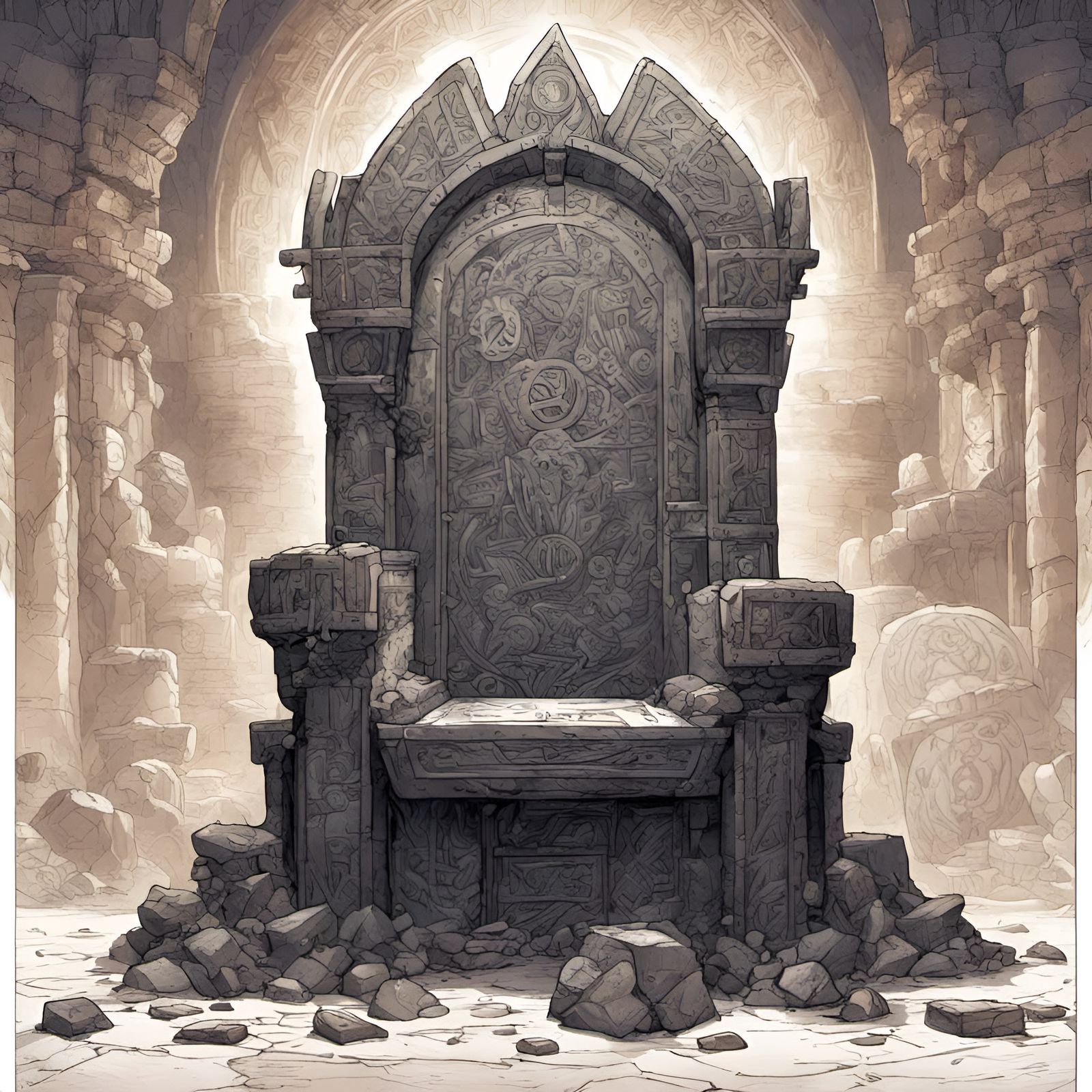 Magical Stone Throne with Ancient Runes