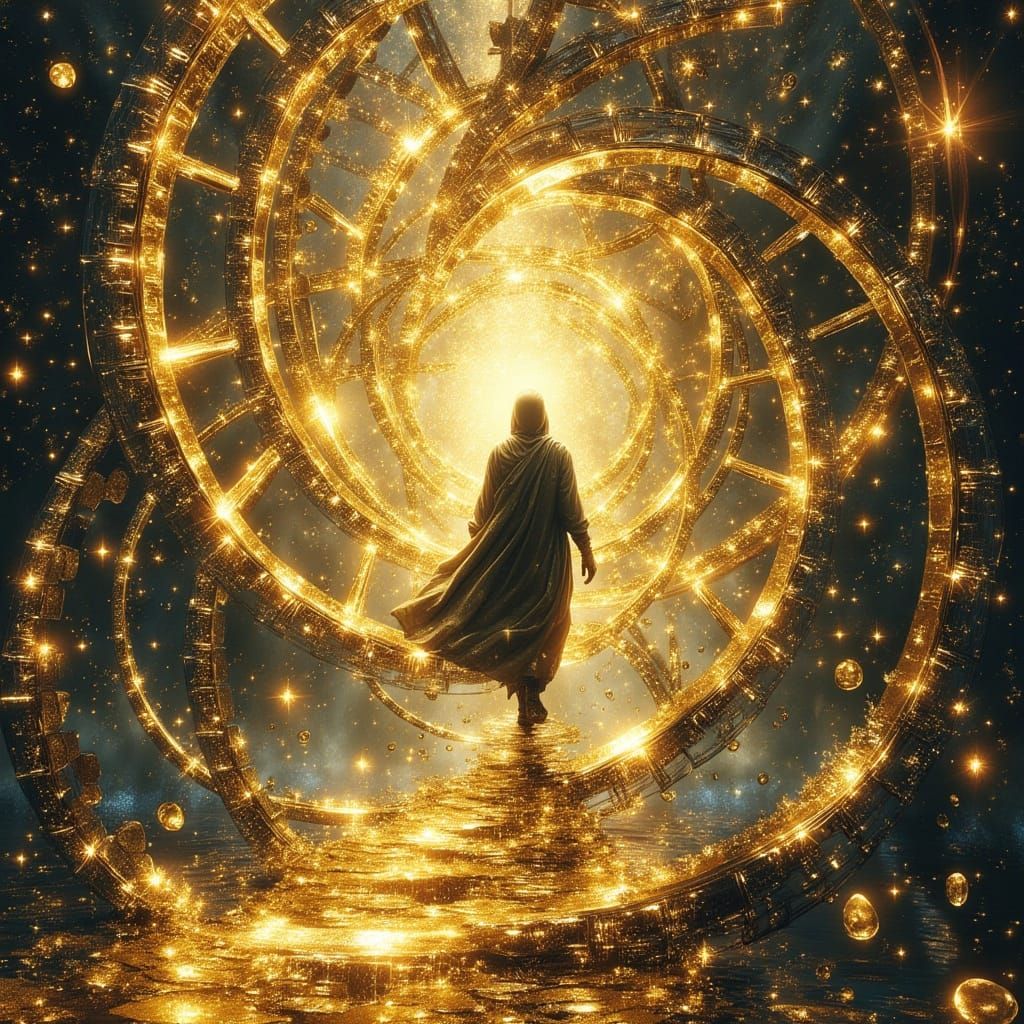 Abstract Figure Manipulating Time in Dreamlike Style