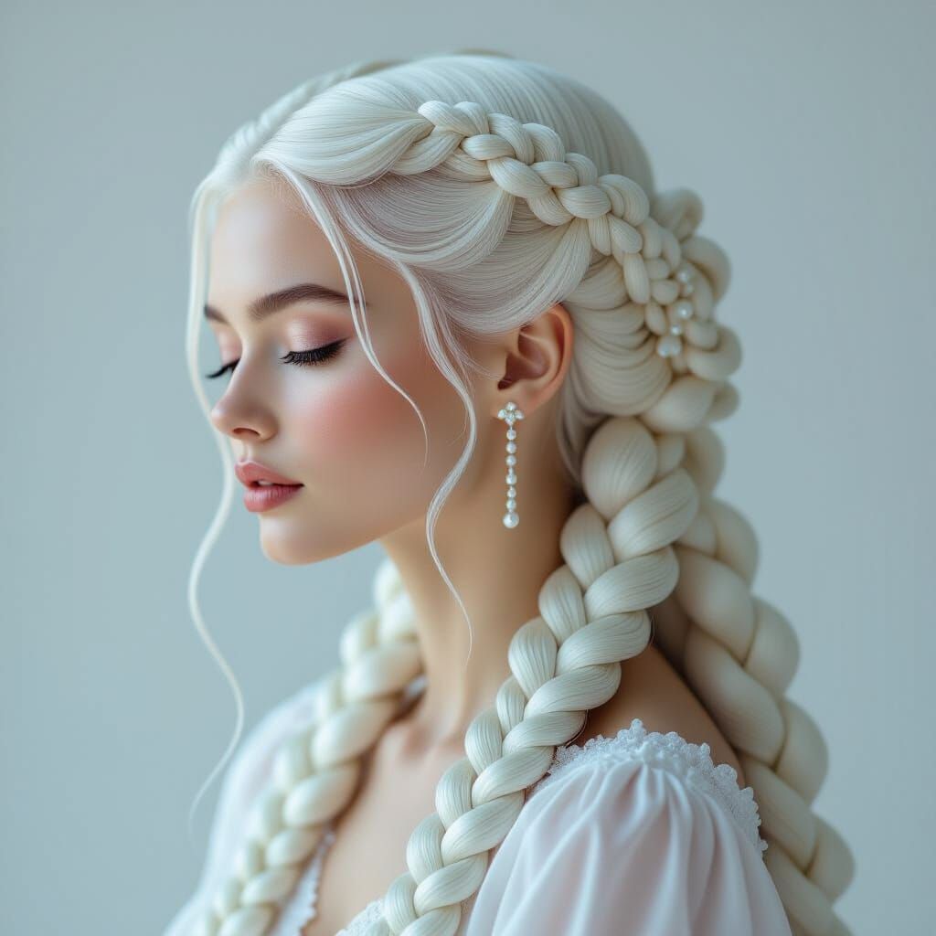 Serene Woman with Flowing Braids in Avant-Garde Style