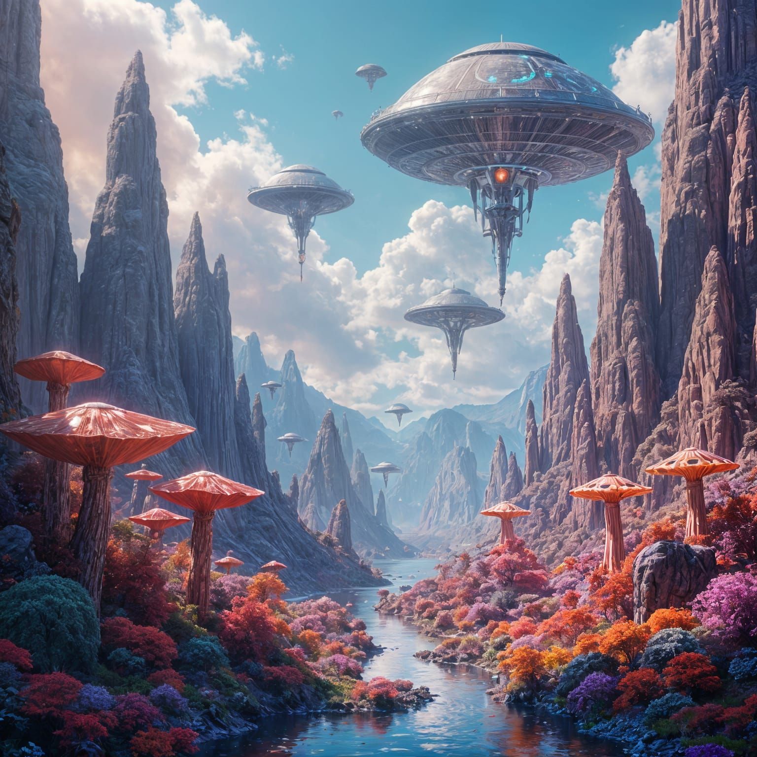 Vibrant Aliens in a Futuristic, Crystal-Laden Dreamworld