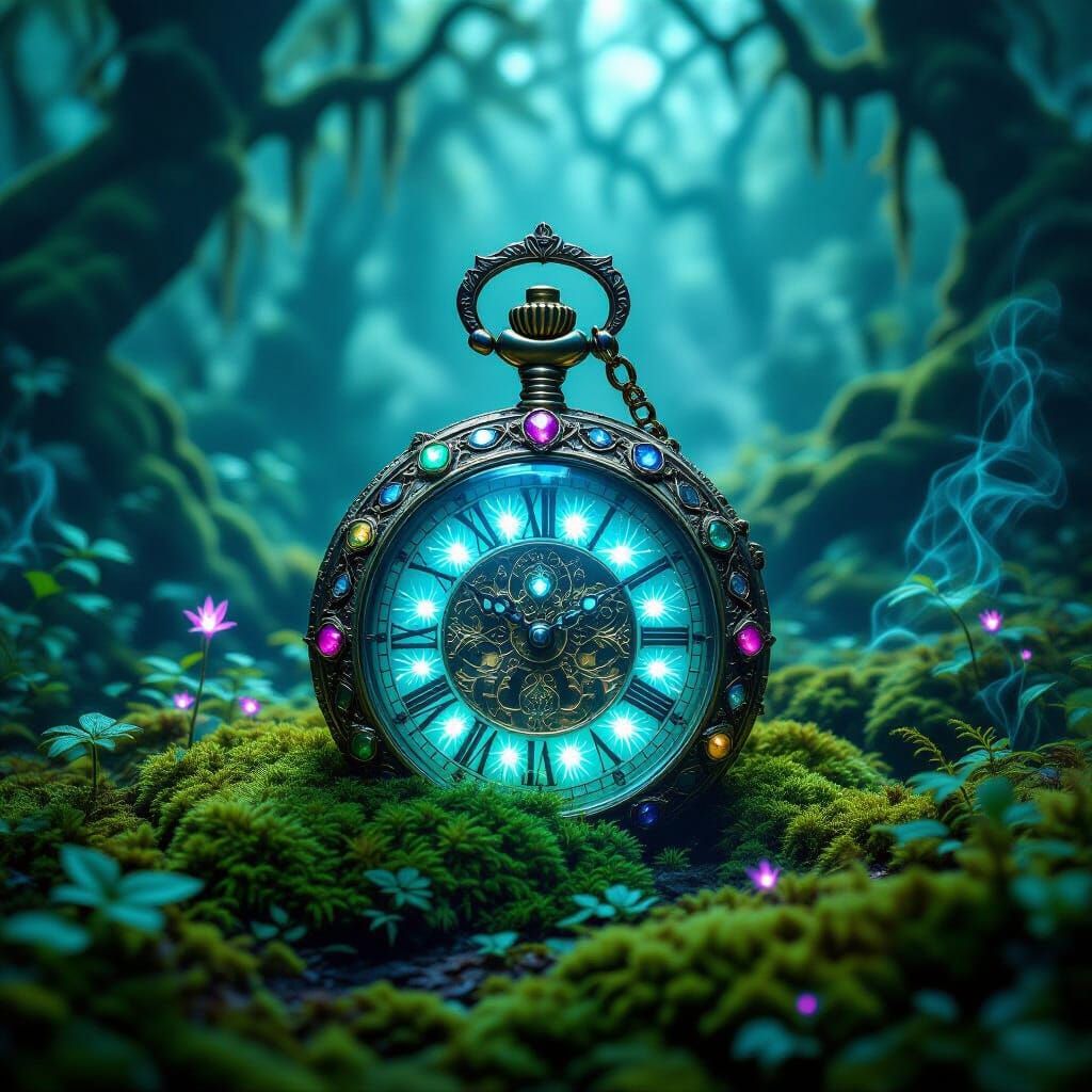 Ornate Pocket Watch in Enchanted Forest Glow