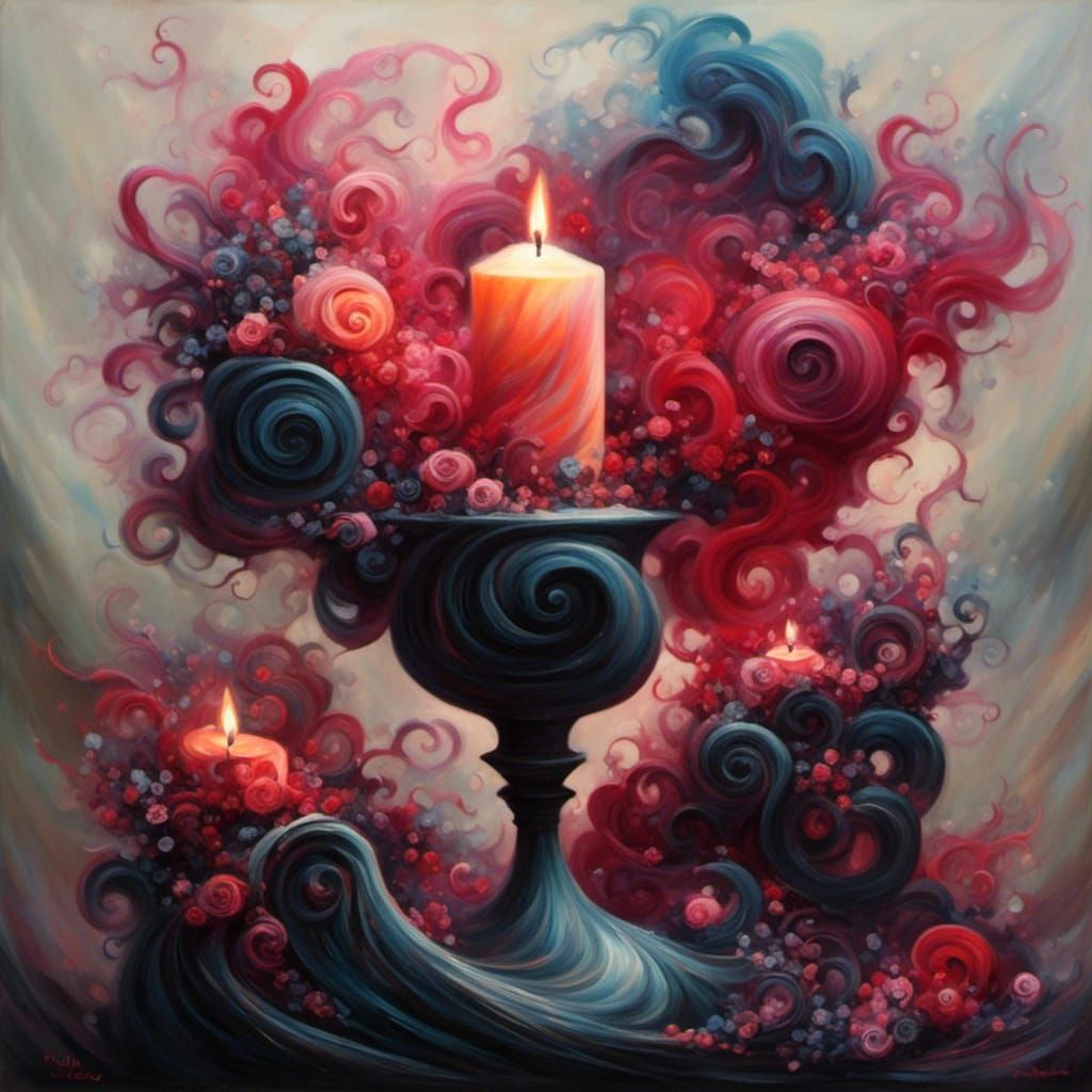 Surreal Lit Candle with Marble and Ruby