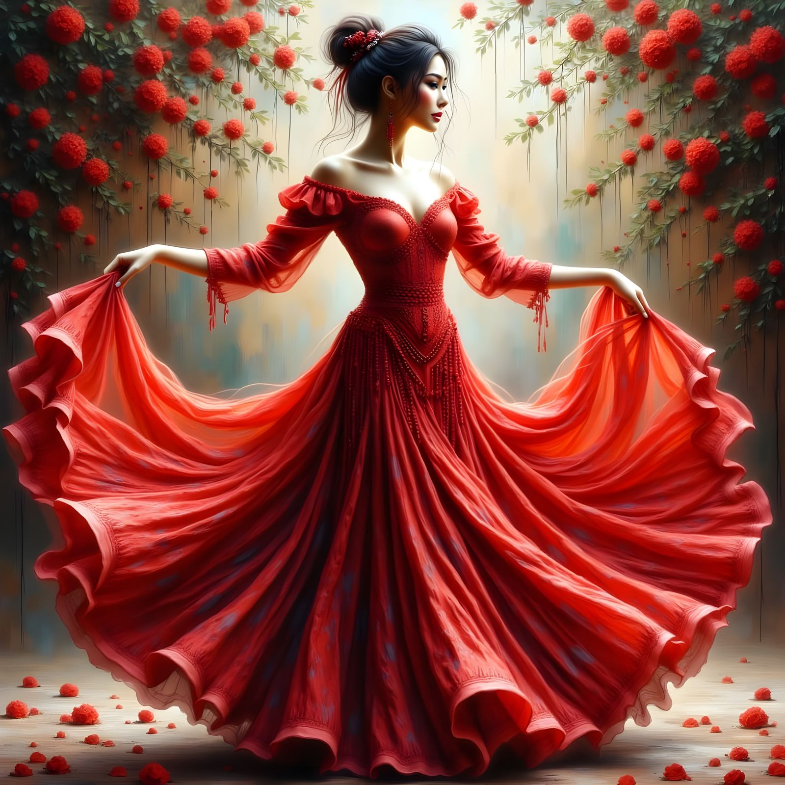 Ballroom Dancer in Polka Dot Gown