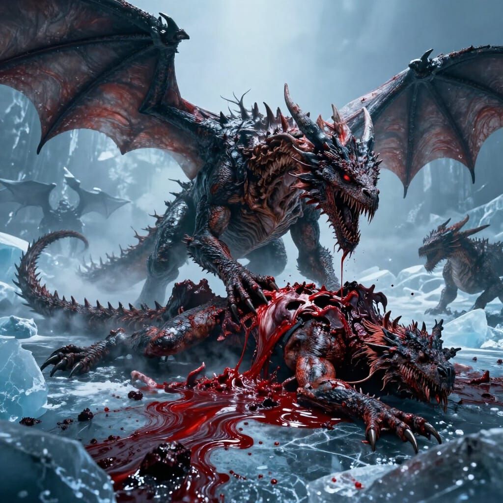 Monstrous Bloody Dragons in a Terrifying Ice World