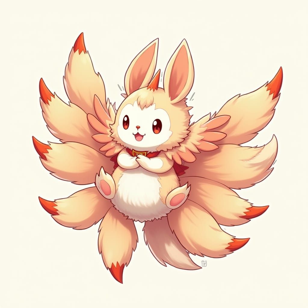 Whimsical Bunny Creature with Dragon and Fox Features