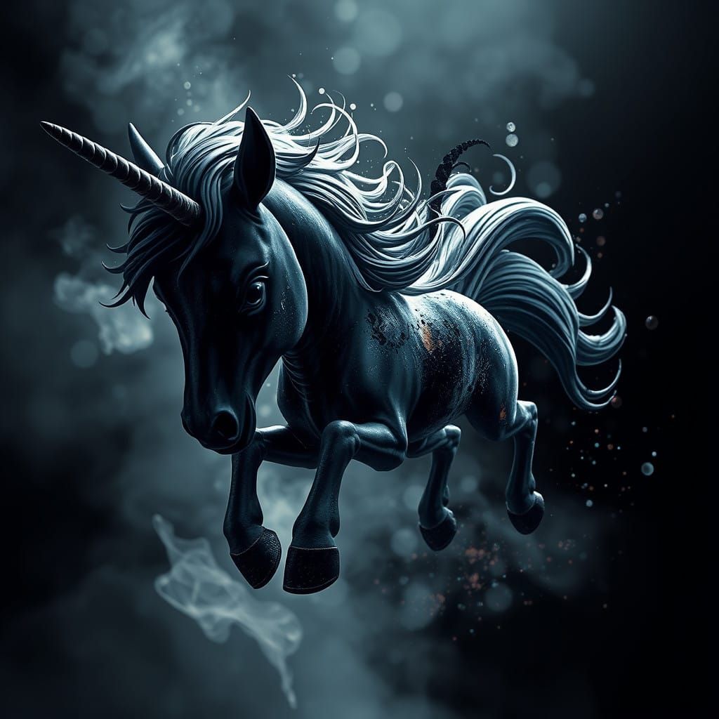 Galloping Chibi Unicorn in Dramatic Lighting