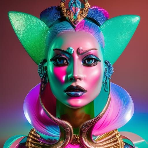 Android Queen Clay Statue in Neon Synthwave Style