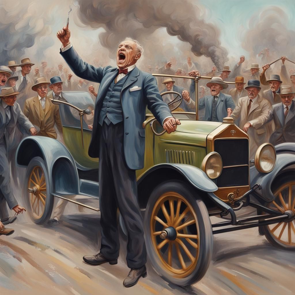 Angry Henry Ford Screaming at Workers in Pastel
