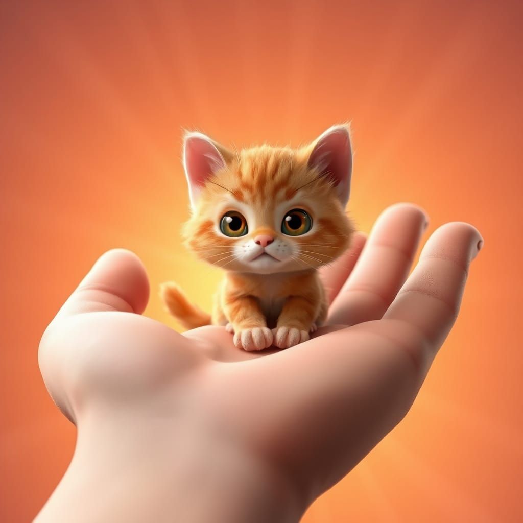 Orange Tabby Cat in Gentle Giant Hand: 3D Concept Art