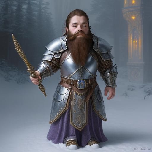 Armored Dwarf with Braided Beard in Ethereal Style