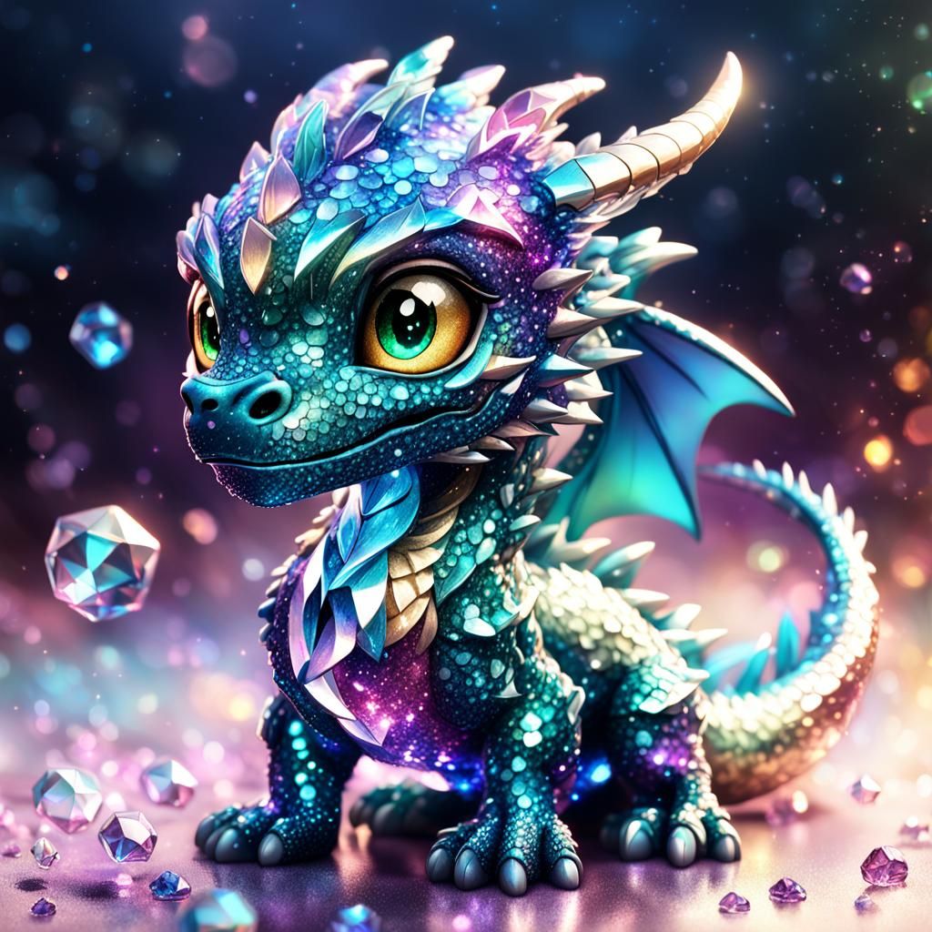 "Sparkle glitter vibrant CRYSTAL chibi dragon. Crystal clear sparkle background striking";lora:crystalclear:1.0