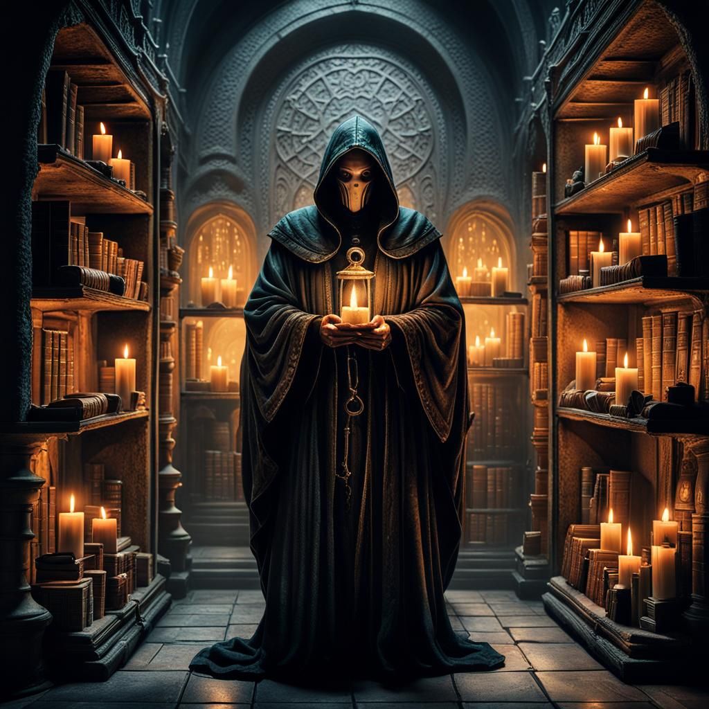 Mysterious Figure in Ornate Gothic Chamber