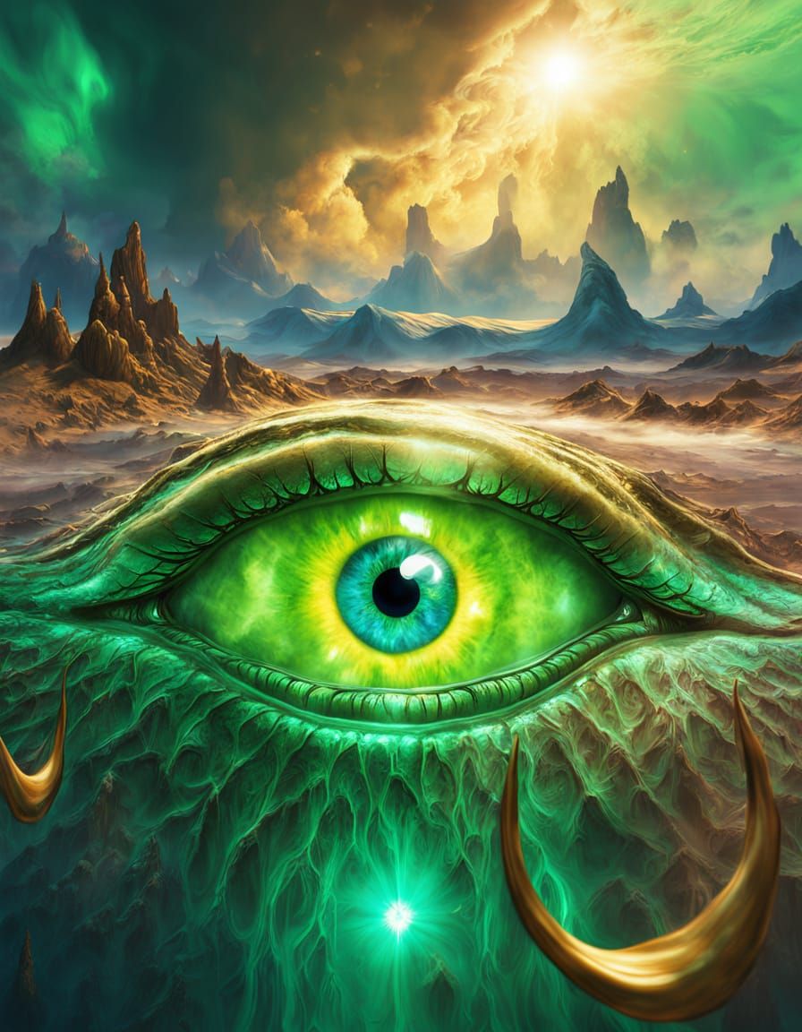 Ethereal Emerald Eye in a Dreamlike Atmosphere