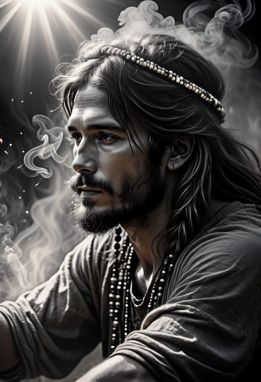 Ethereal Hippie Icon Erupts from Smoke in a Vintage Cinemati...