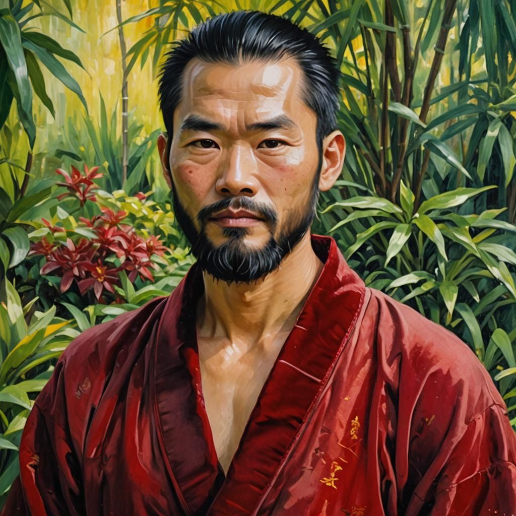 Bearded Man in Red Robe, Impressionist Oil Painting