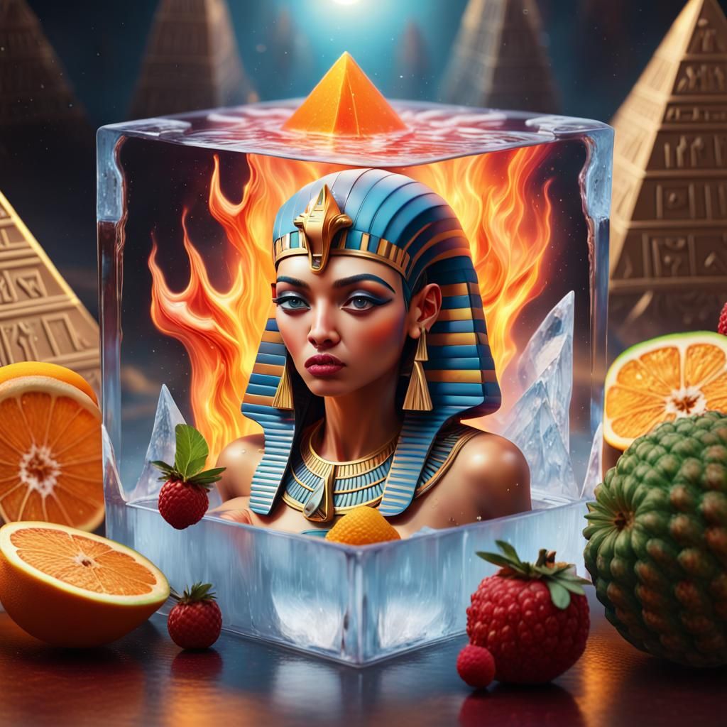 Egyptian Goddess in Icy Flames: 3D Render