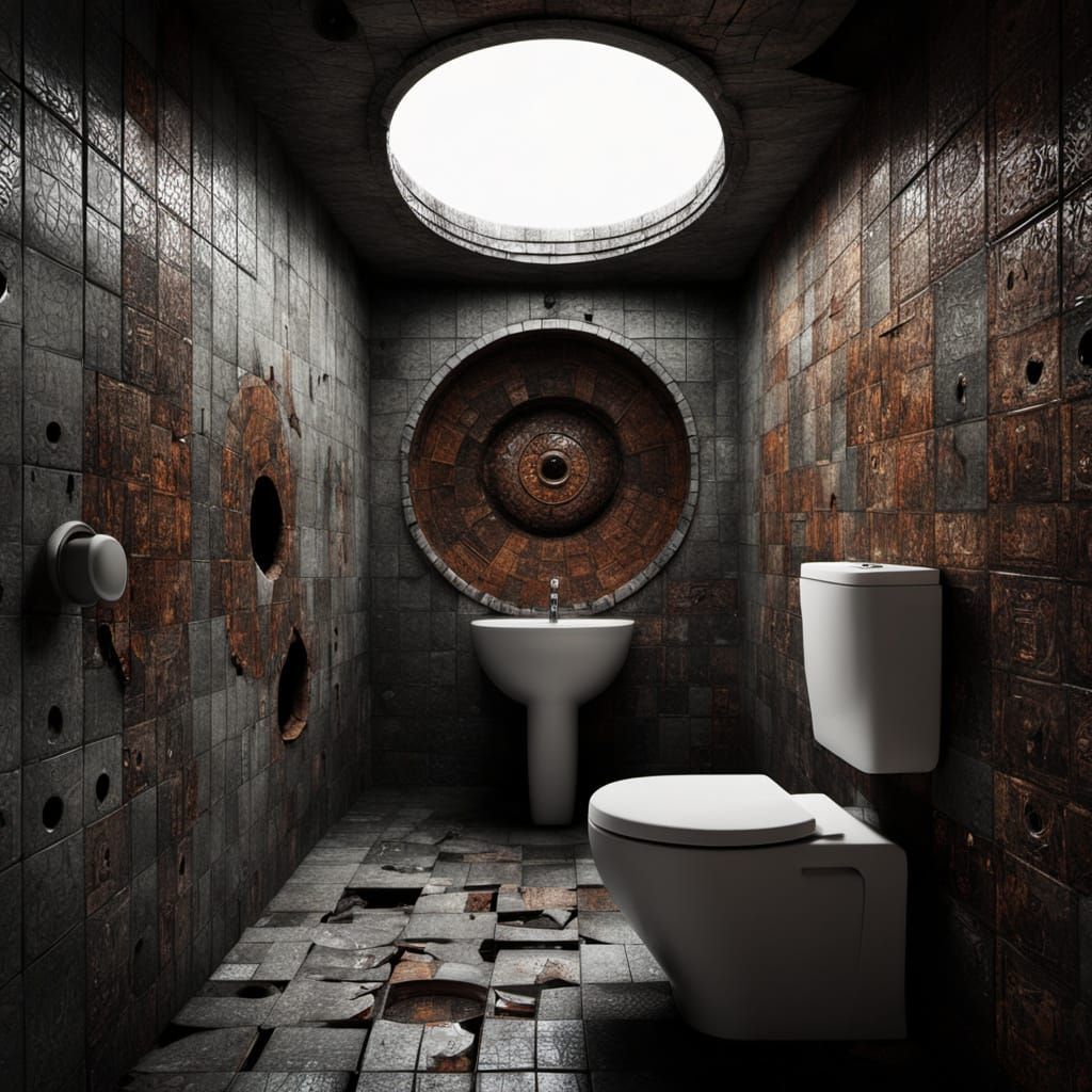 Ominous Hole in Tiled Bathroom Wall