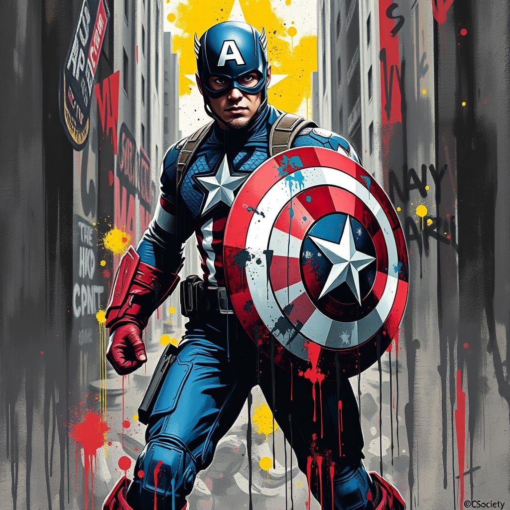 Captain America in Vibrant Graffiti Art Style