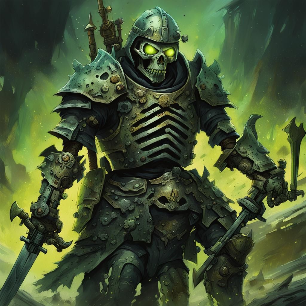 Nuclear Knight on Zombie Wolf in Dark Fantasy Art